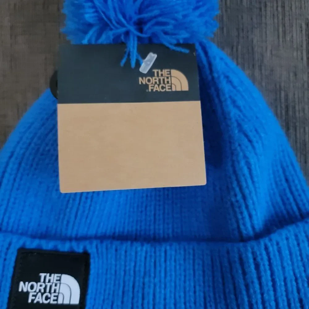 The North Face Kids' Littles Box Logo Pom Beanie Blue Hats S
